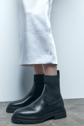 Zara + Lug Sole Sock Style Flat Ankle Boots