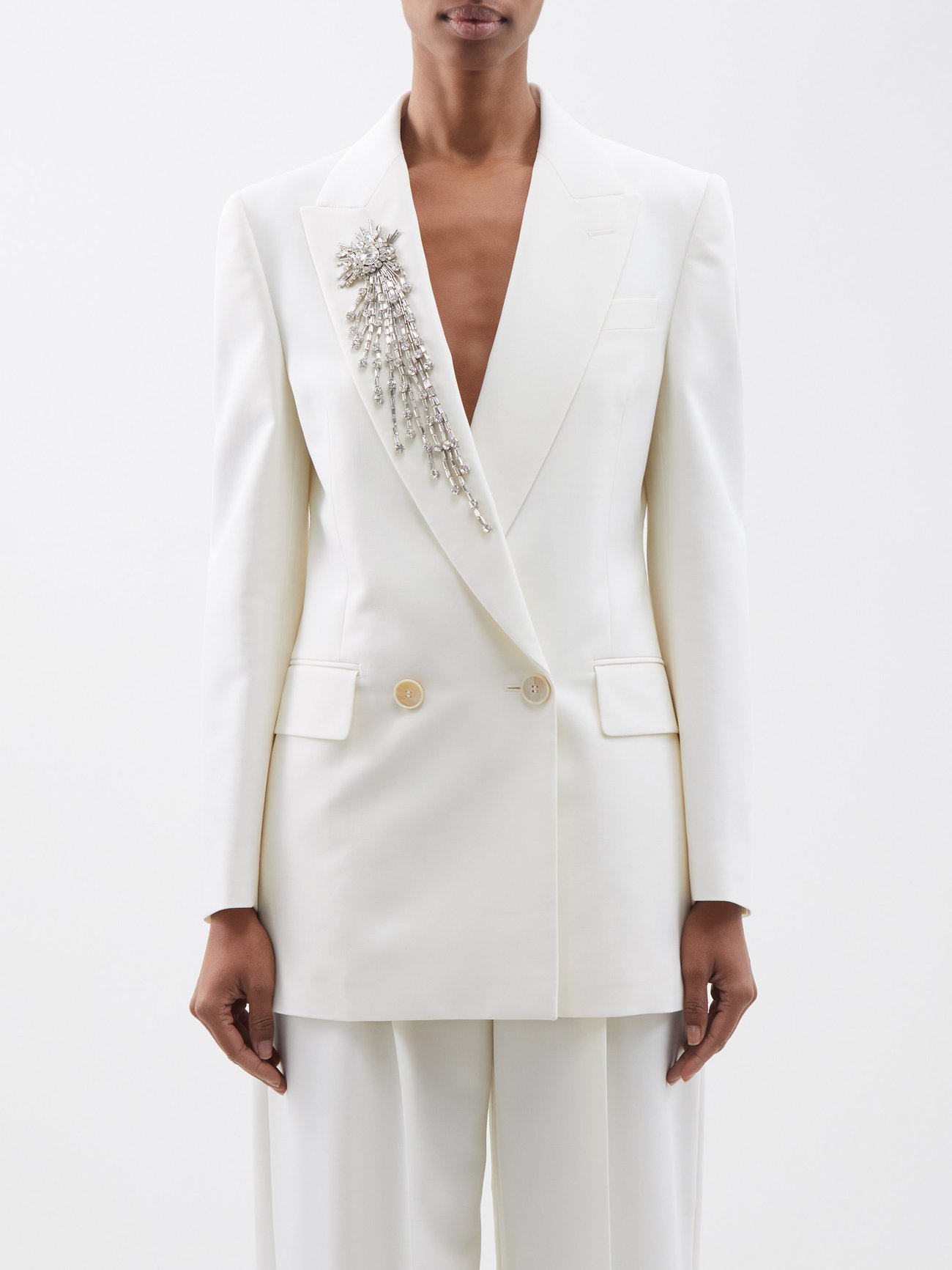 Alexander McQueen + Crystal-Embellished Crepe Suit Jacket
