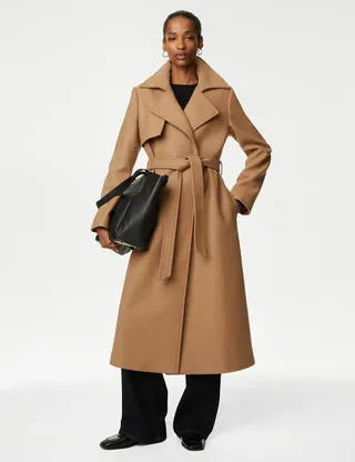 Marks & Spencer + Wool Rich Belted Wrap Coat With Cashmere