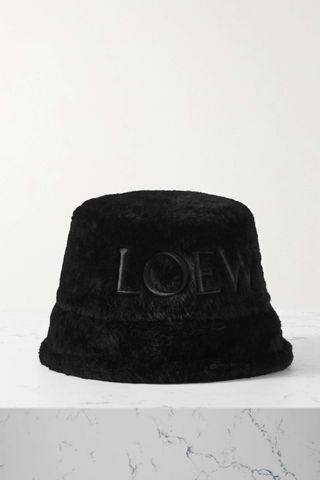 Loewe + Embroidered Shearling Bucket Hat