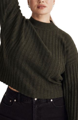 Madewell + Levi Rib Mock Neck Wool Blend Crop Pullover Sweater