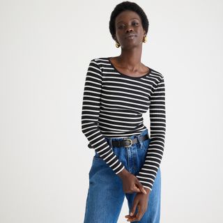 J.Crew + Long-Sleeve Crewneck T-Shirt in Striped Vintage Rib