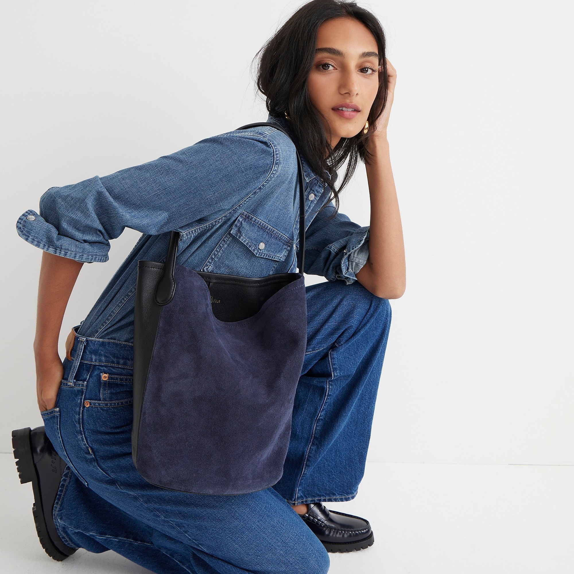 J.Crew + Berkeley Bucket Bag in Leather and Suede