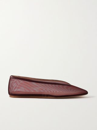 Le Monde Beryl + Luna Leather-Trimmed Mesh Ballet Flats