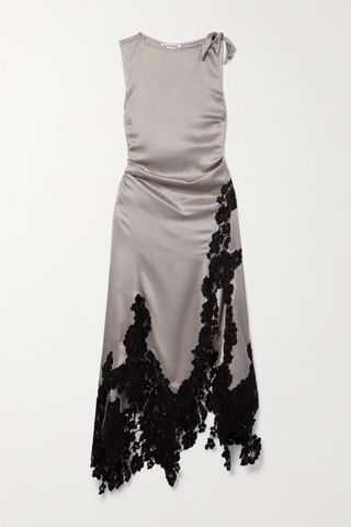 Acne Studios + Asymmetric Corded Lace-Trimmed Gathered Satin Dress