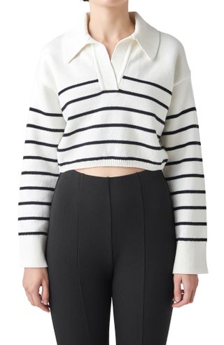 Grey Lab + Stripe Cotton Blend Crop Sweater