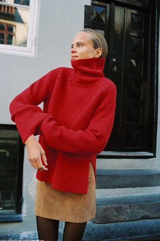 Zara + High Collar Knit Sweater