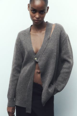 Zara + Cut Out Knit Wool Blend Cardigan