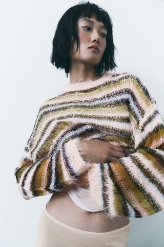 Zara + Striped Drop Stitch Knit Sweater