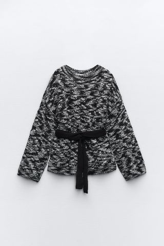 Zara + Belted Wool Blend Knit Sweater