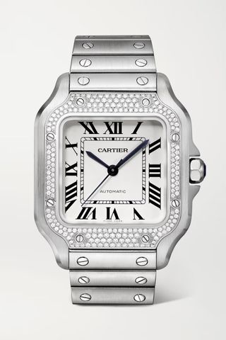 Cartier + Santos de Cartier Automatic 25.1mm Stainless Steel and Diamond Watch