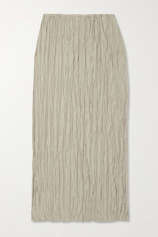 Toteme + Crinkled Silk-Twill Midi Skirt in Gray