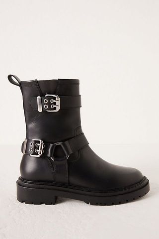 By Anthropologie + Boyd Buckle Leather Moto Biker Boots
