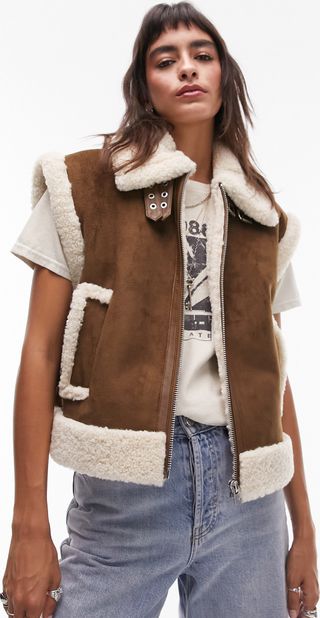 Topshop + Oversized Faux Shearling Aviator Vest