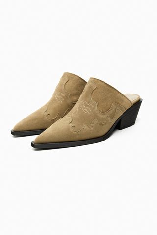 Zara + Heeled Suede Cowboy Boots