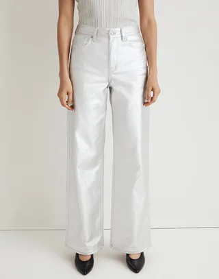 Madewell x Aimee Song + Superwide-Leg Jeans in Silver Foil