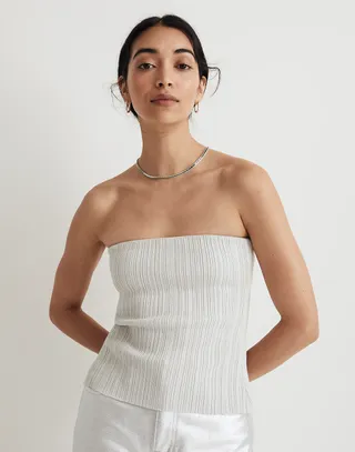 Madewell x Aimee Song + Ribbed Shimmer Tube Top