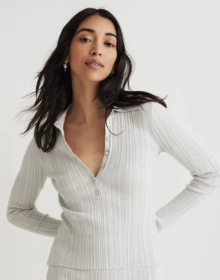Madewell x Aimee Song + Shimmer Polo Sweater