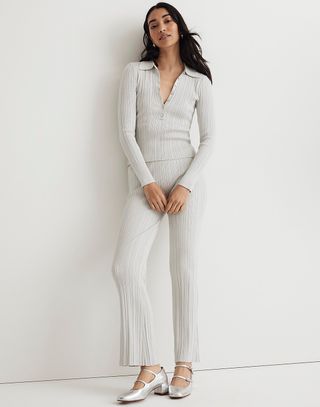 Madewell x Aimee Song + Shimmer High-Waist Flared Sweater Pants