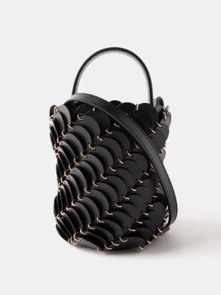 Rabanne + Paco Small Leather-Paillette Bucket Bag