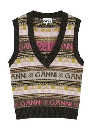 Ganni + Striped Wool-Blend Vest