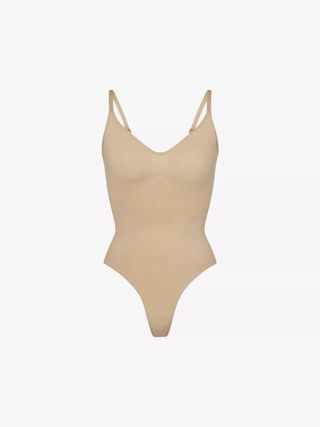 SKIMS + Seamless Sculpt Fitted Stretch-Woven Body in Clay