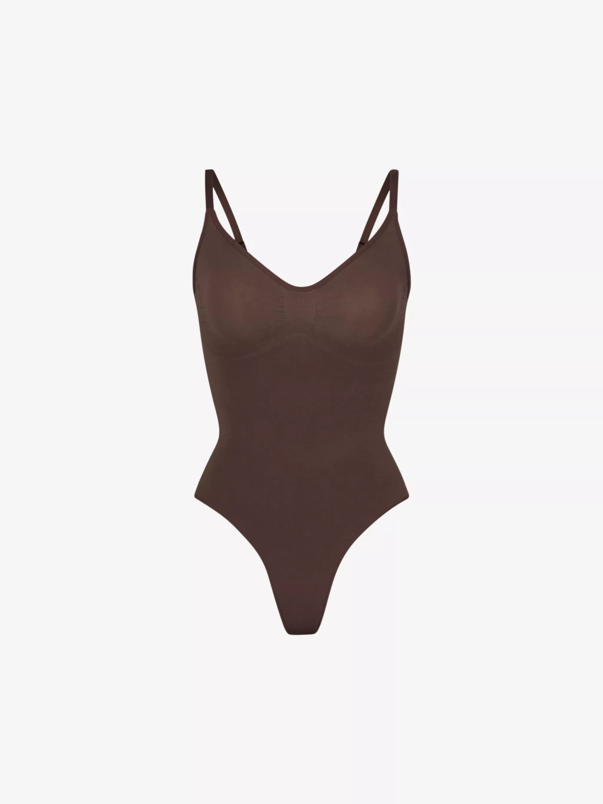 SKIMS + Seamless Sculpt Fitted Stretch-Woven Body in Cocoa