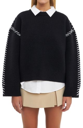 English Factory + Whipstitch Accent Crewneck Sweater