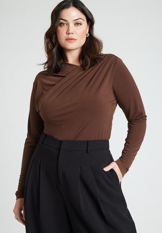 Eloquii + Draped Shoulder Knitted Top