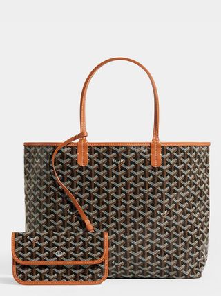 Goyard + Saint Louis Pm Tote in Black Coated Canvas With Brown Leather Trim