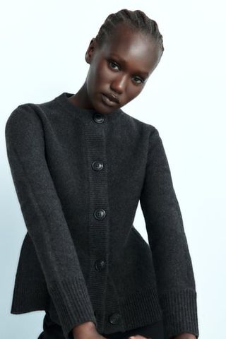Zara + Fitted Wool Knit Cardigan