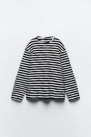 Zara + Striped Textured Weave Sweatshirt