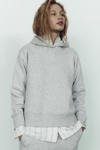 Zara + Cropped Hooded Sweatshirt