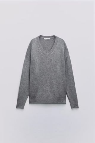 Zara + 100% Wool V-Neck Oversize Sweater