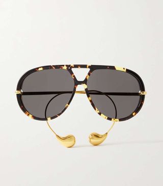 Bottega Veneta + Embellished Aviator-Style Tortoiseshell Recycled-Acetate and Gold-Tone Sunglasses