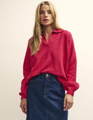 Nobody's Child + Open Collar Knitted Jumper in Pink