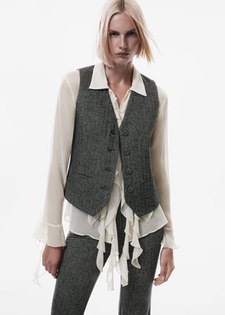 Mango + Check Wool-Blend Suit Vest