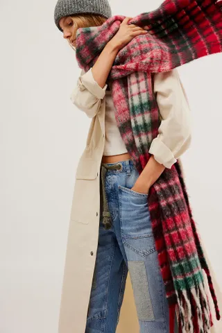 Free People + Falling for You Brushed Plaid Scarf