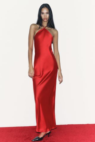 Zara + Satin Effect Halter Slip Dress