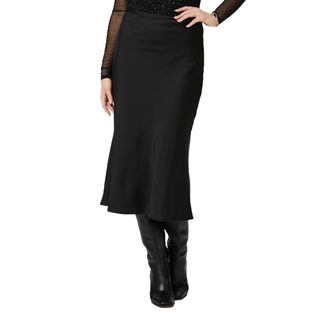 Paige + Cicely Midi Skirt in Black Satin