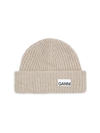 Ganni + Wool Blend Logo Beanie