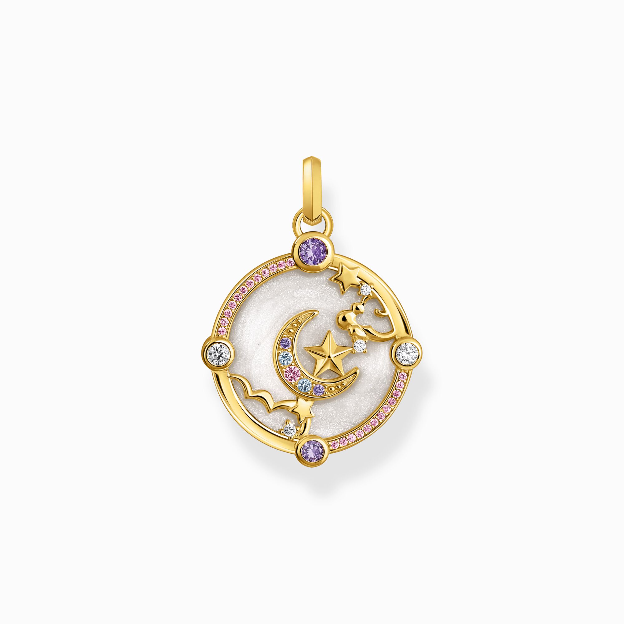 Thomas Sabo + Yellow-Gold Plated Crescent Moon and Stones Pendant