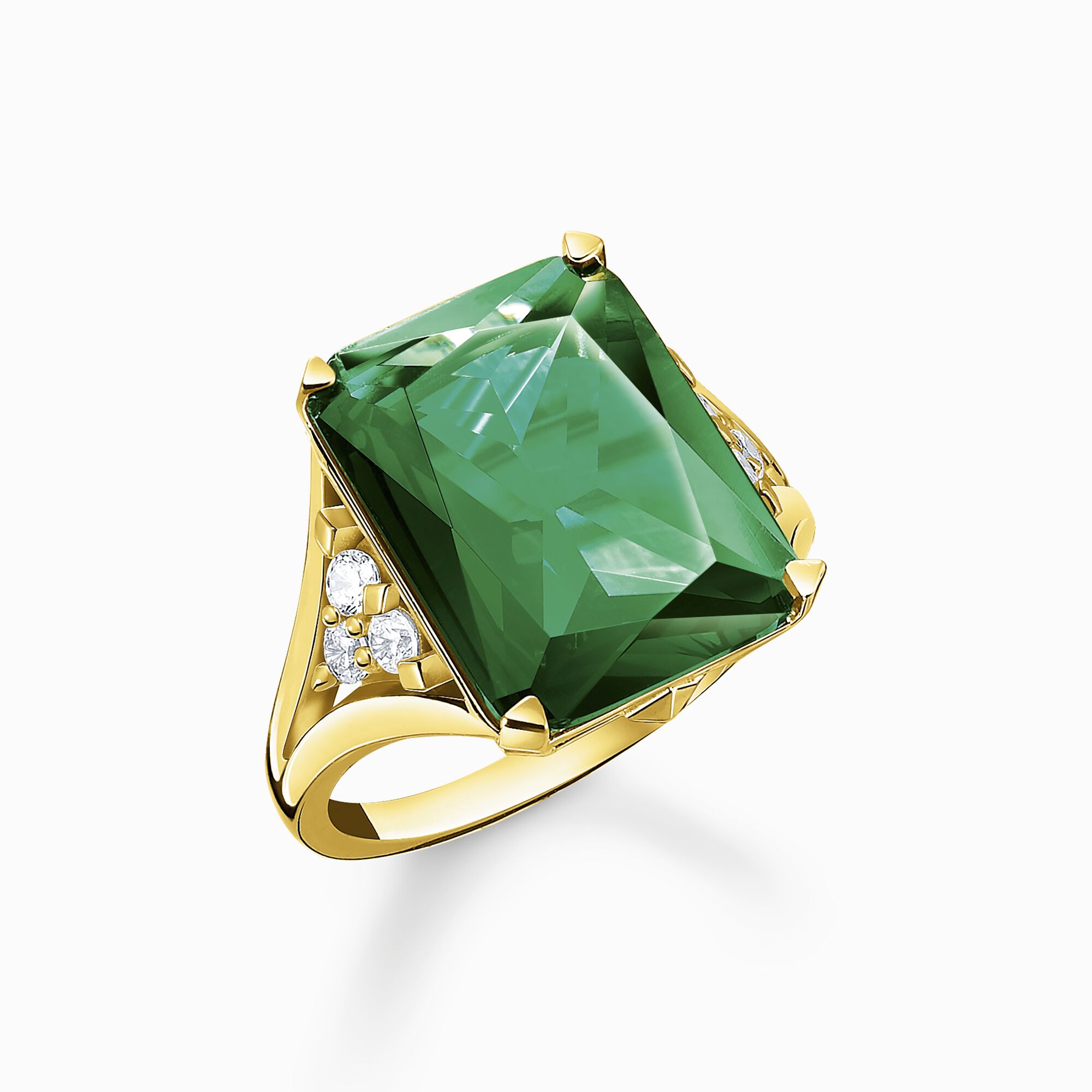Thomas Sabo + Gold Plated Ring With Green and White Stones