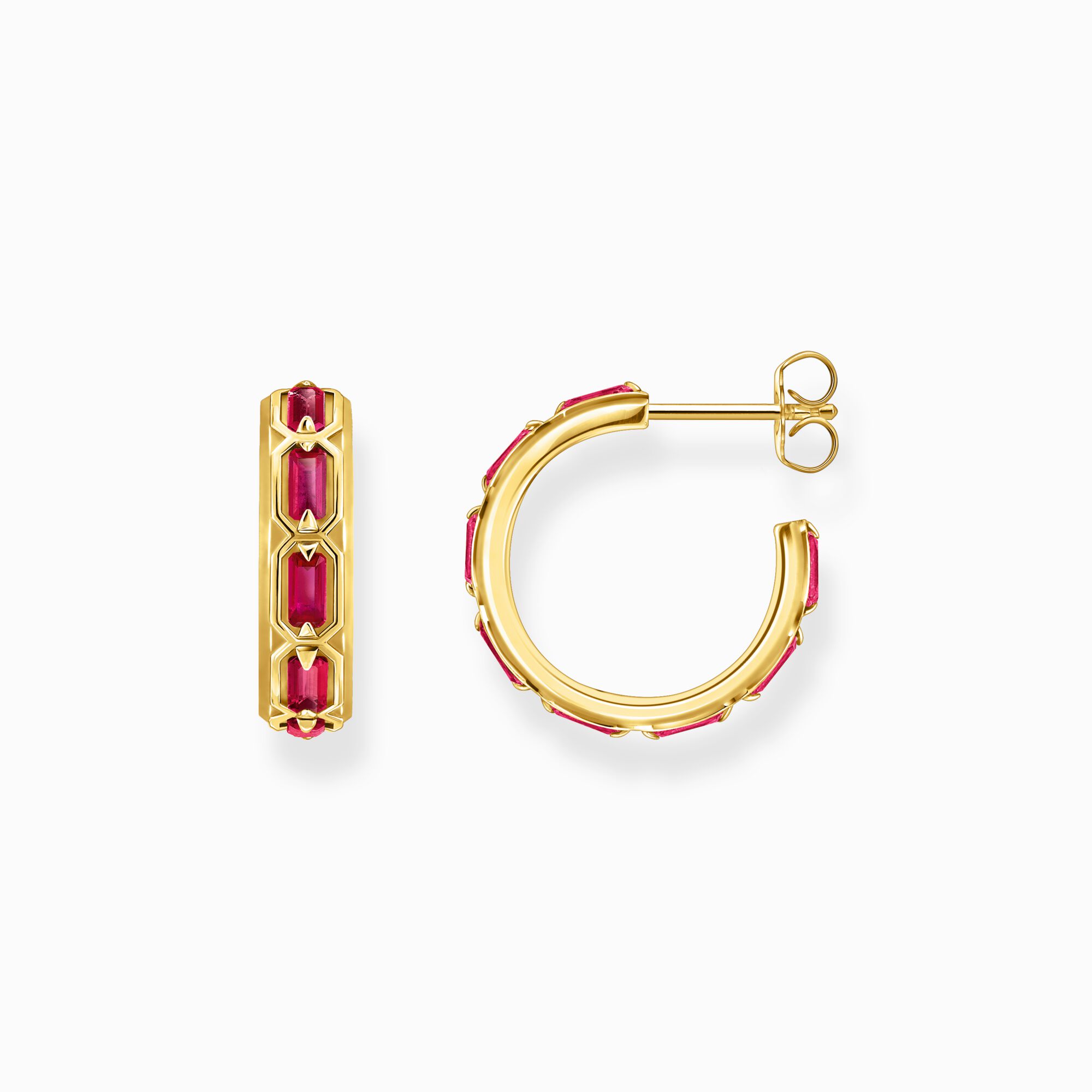 Thomas Sabo + Yellow-Gold Plated Hoop Earrings With Red Stones