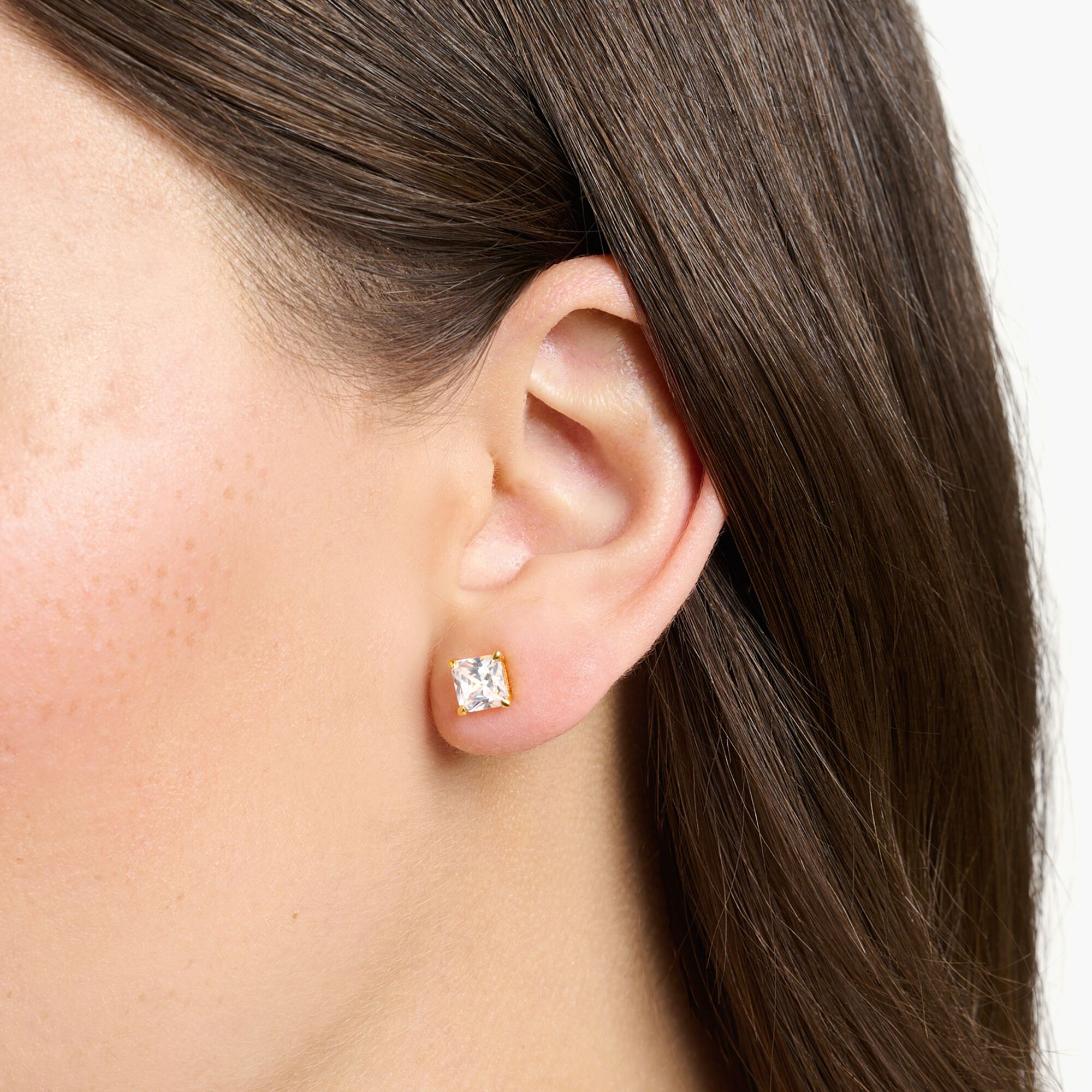 Thomas Sabo + Gold Plated Ear Studs With White Stone