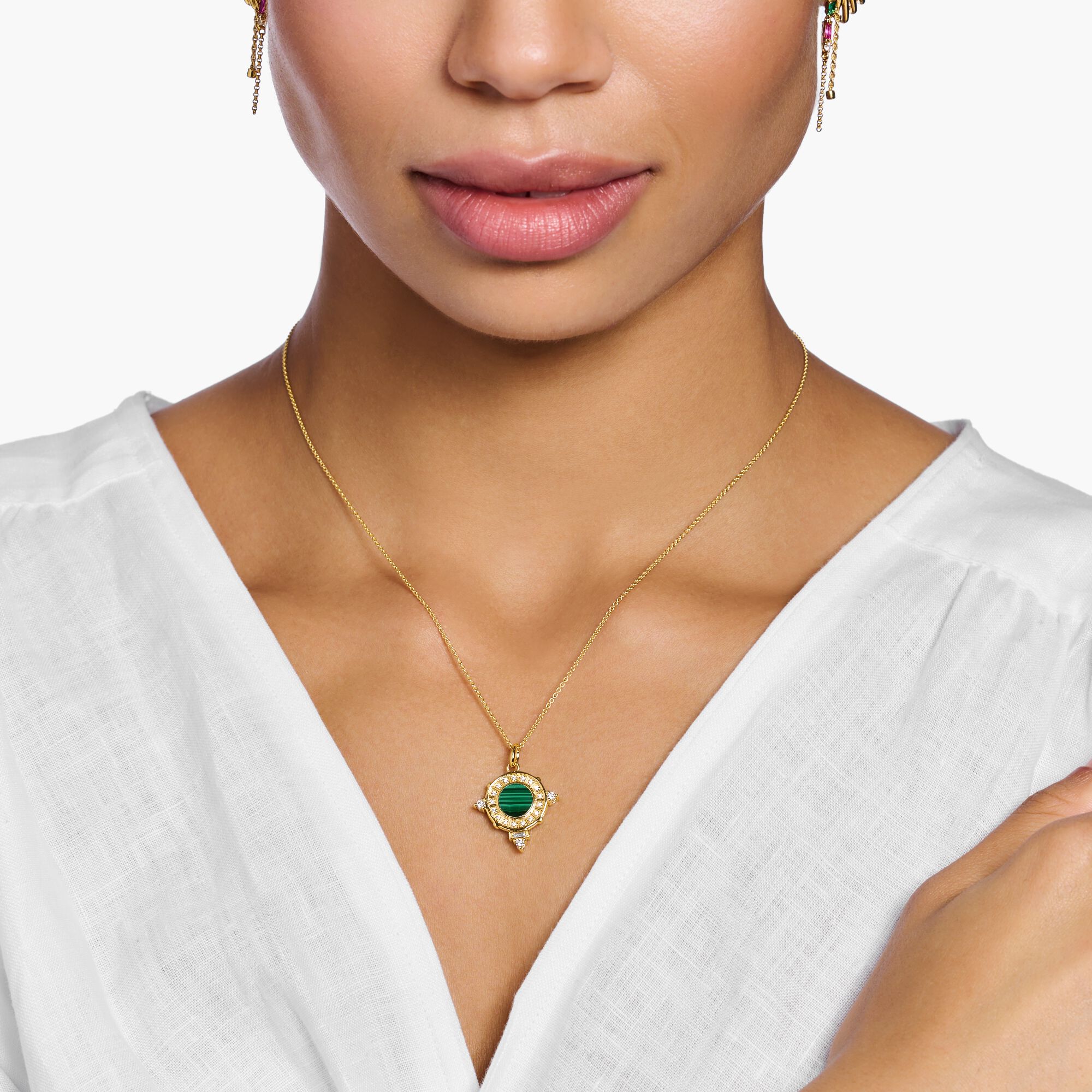 Thomas Sabo + Gold And Green Malachite Gold Plated Snake Necklace
