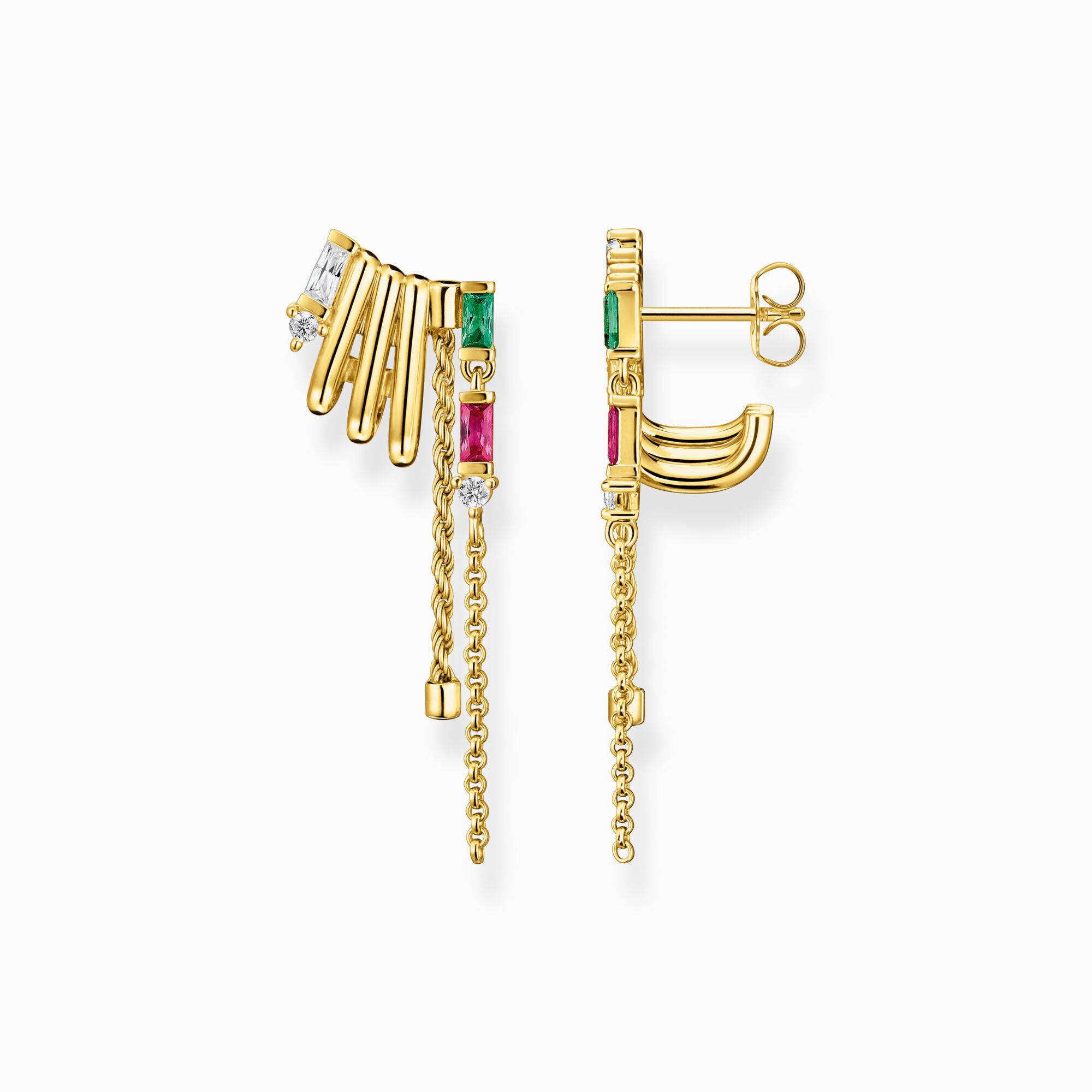 Thomas Sabo + Gold Plated Earrings With Colourful Baguette-Cut Stones