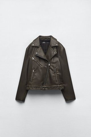 Zara + Distressed Faux Leather Biker Jacket