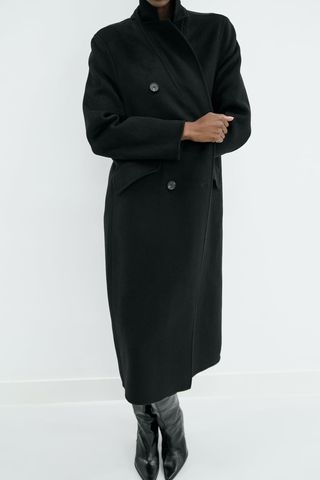 Zara + Long Wool Blend Double Breasted Coat
