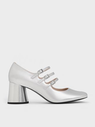 Charles & Keith + Silver Claudie Metallic Buckled Mary Janes